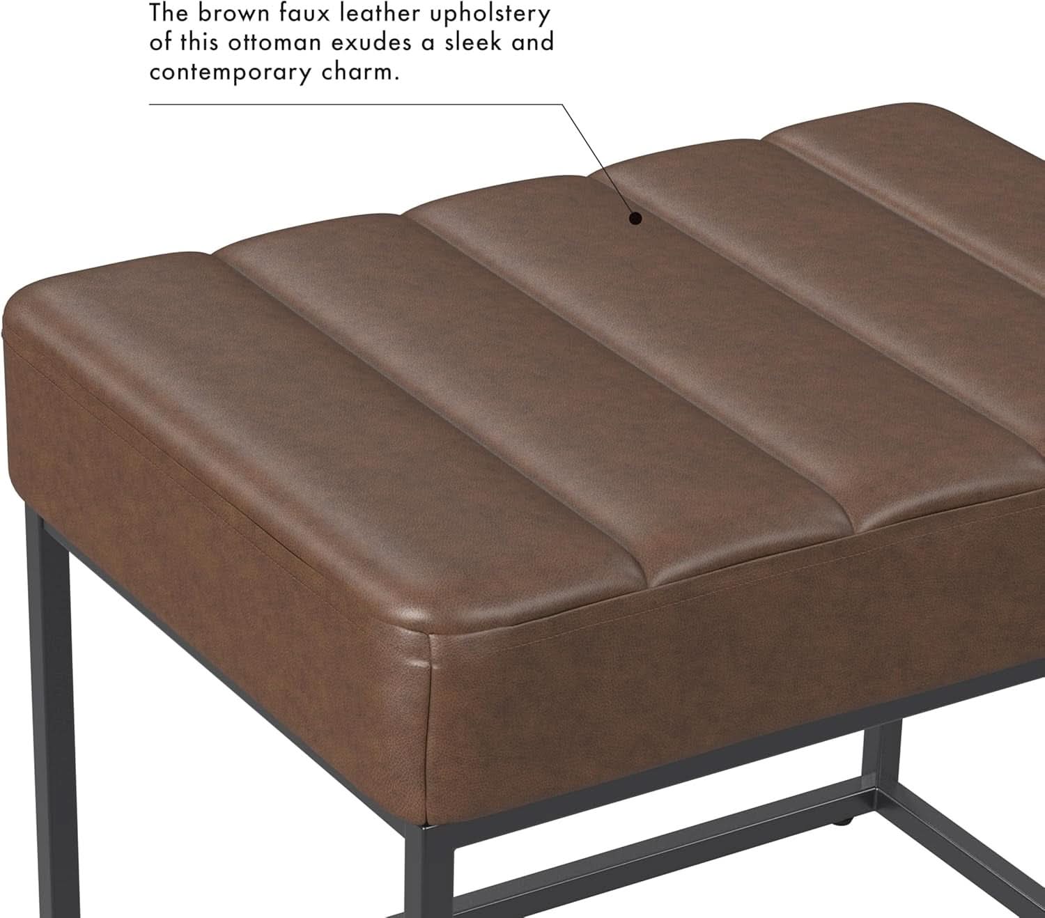 Brown Faux Leather Channel Tufted Ottoman