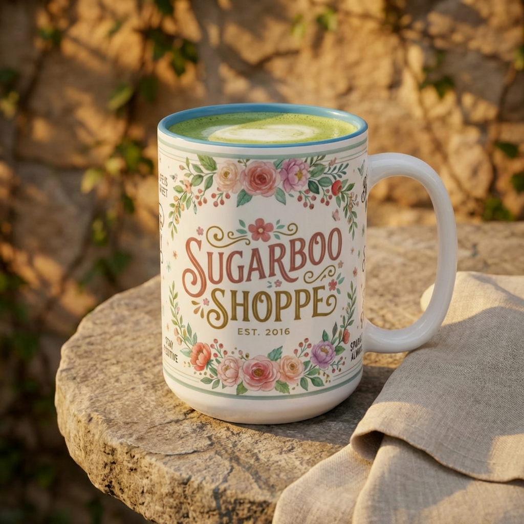 Sugarboo Shoppe Floral Accent Coffee Mug — "Collect Beautiful Moments" Inspirational Ceramic Mug (11/15oz)