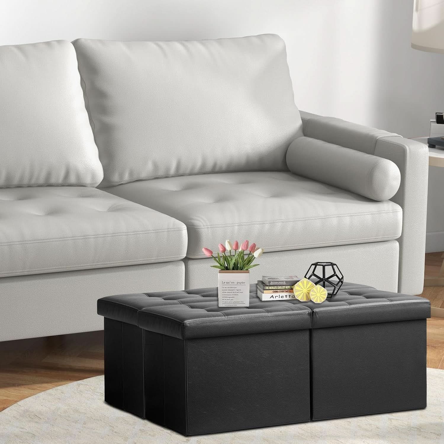 Black Storage Ottoman 34"