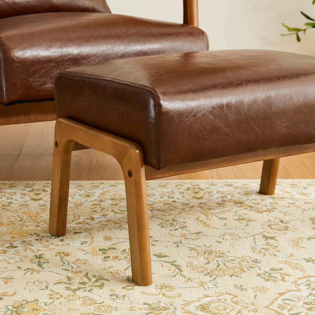 Walnut Rectangular Leather Ottoman Bench 24.5"