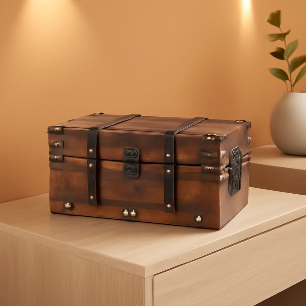 Wooden Treasure Chest 11x7x5.5 Hinged Lid Keepsakes