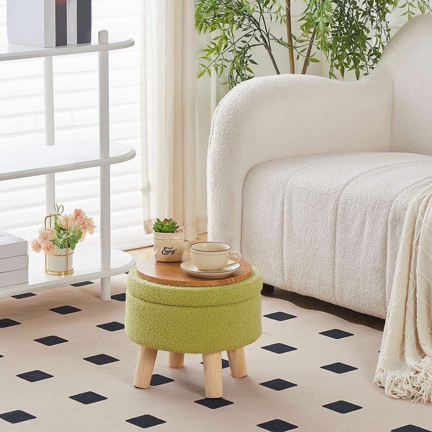 Velvet Round Storage Ottoman Footstool