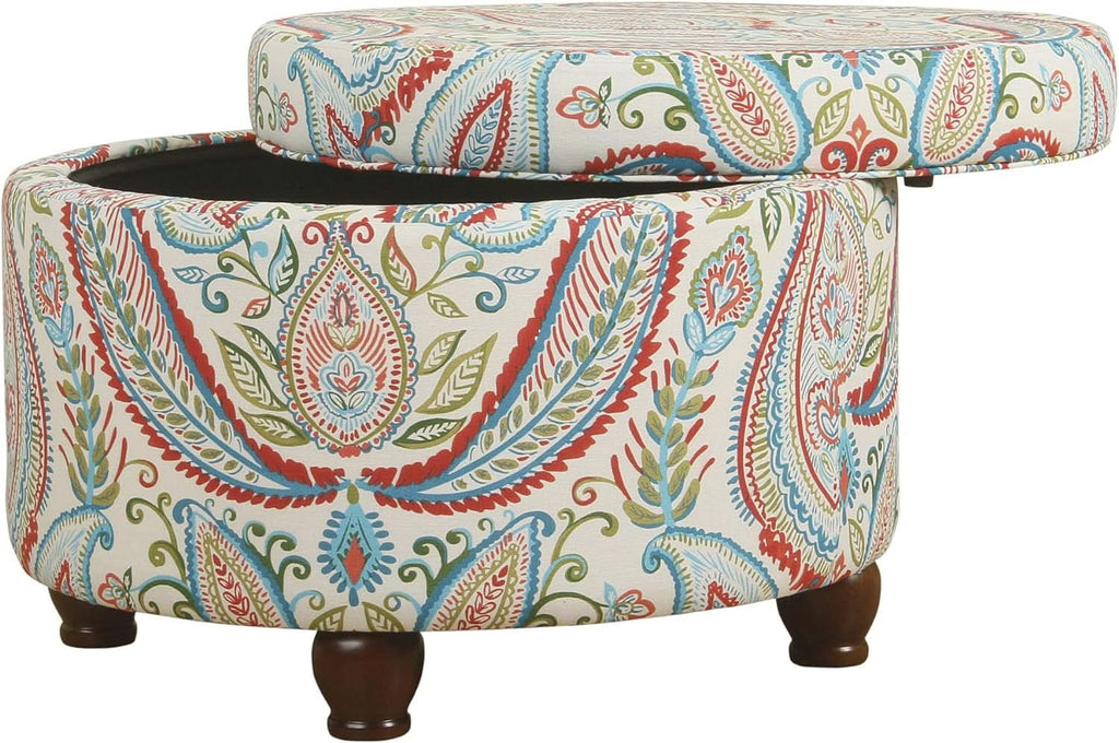 Large Upholstered Round Storage Ottoman