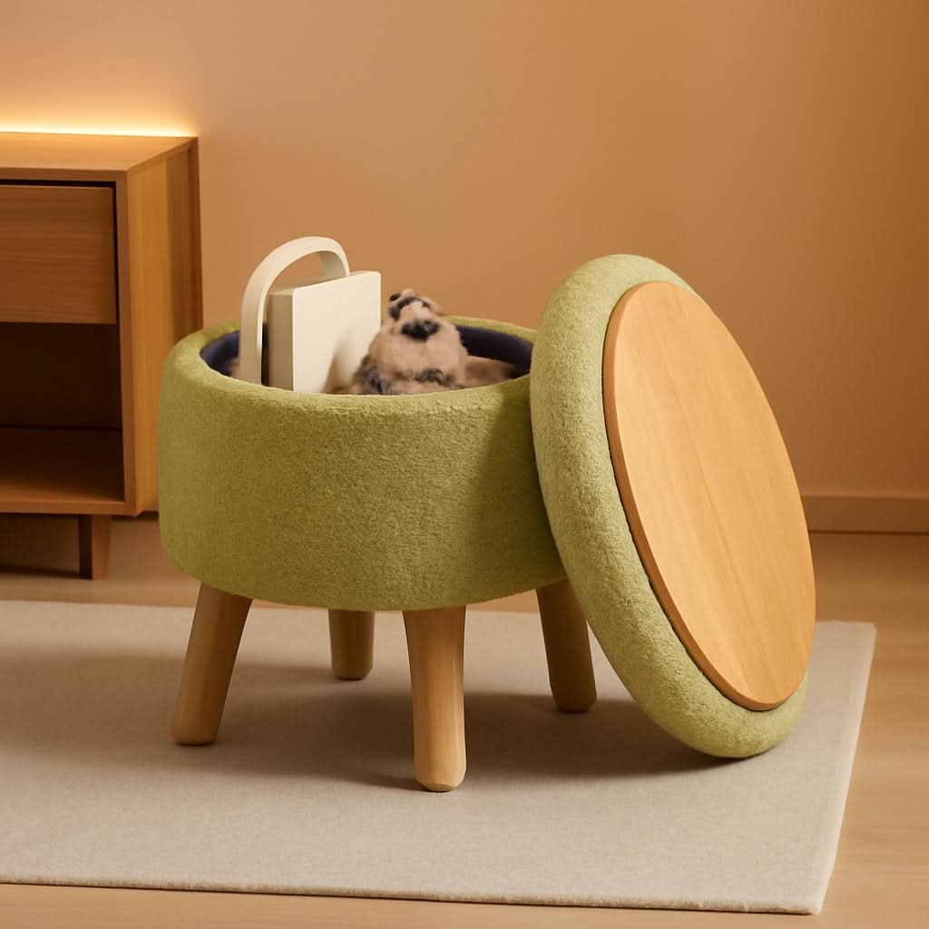 Velvet Round Storage Ottoman Footstool