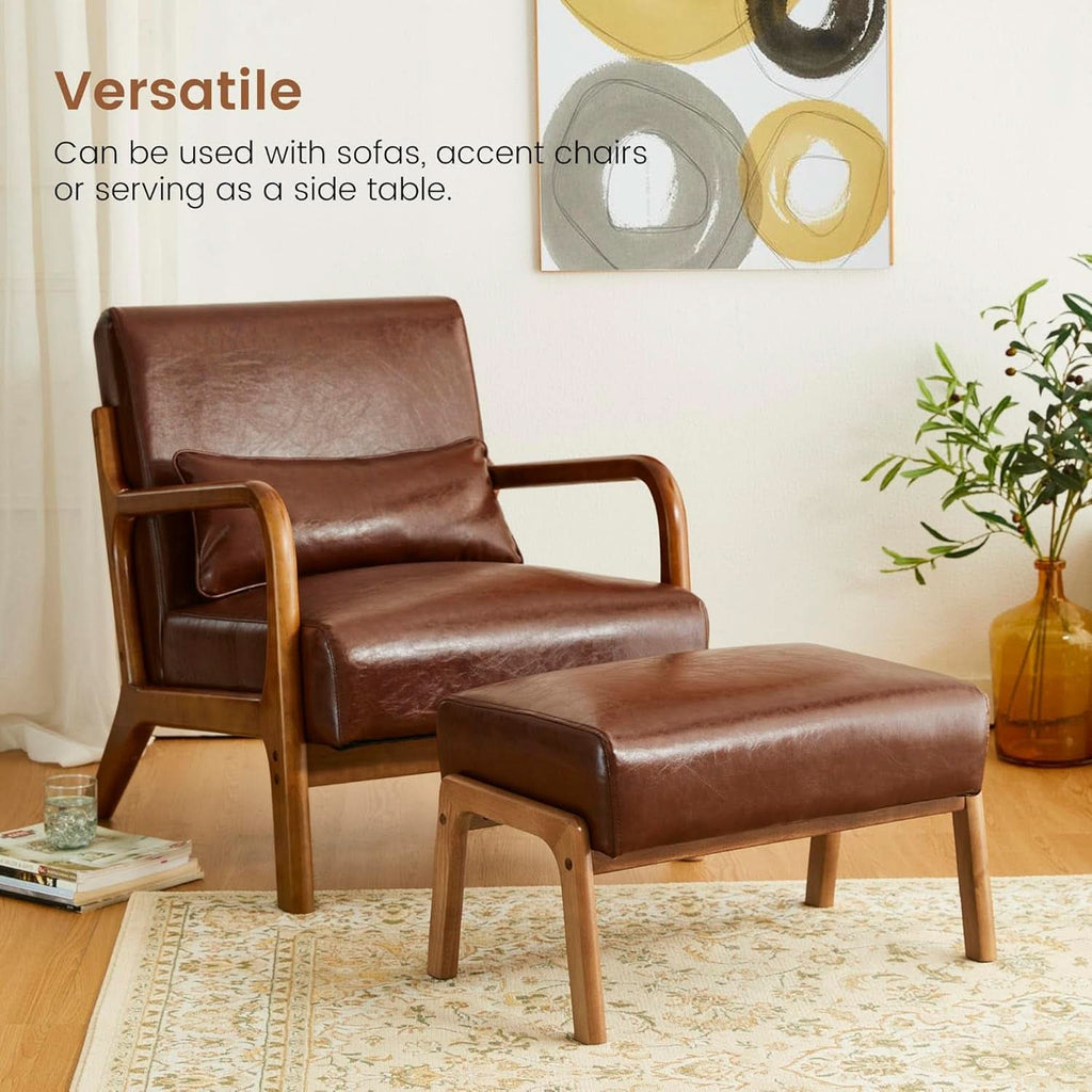 Walnut Rectangular Leather Ottoman Bench 24.5"