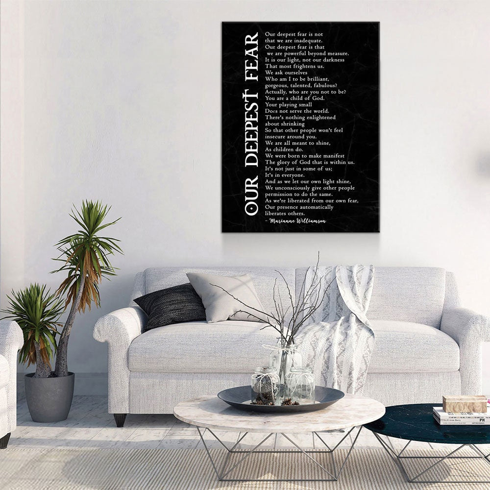 Our Deepest Fear Poem Canvas Wall Art, Marianne Williamson Poem, Graduation Gift, Office Artwork, Guidance Counselor Decor , Teacher Decor