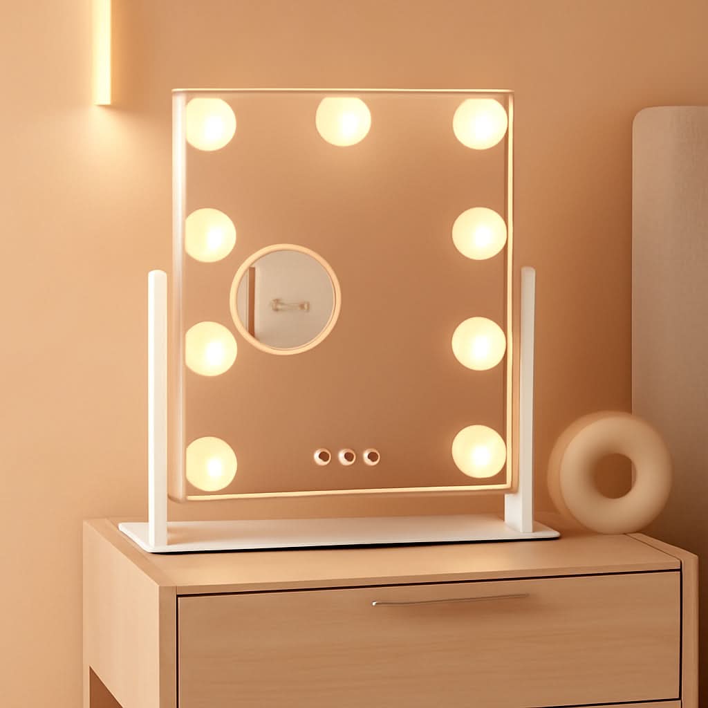 Vanity Mirror With Lights 9 Dimmable Bulbs 3 Color Lighting White