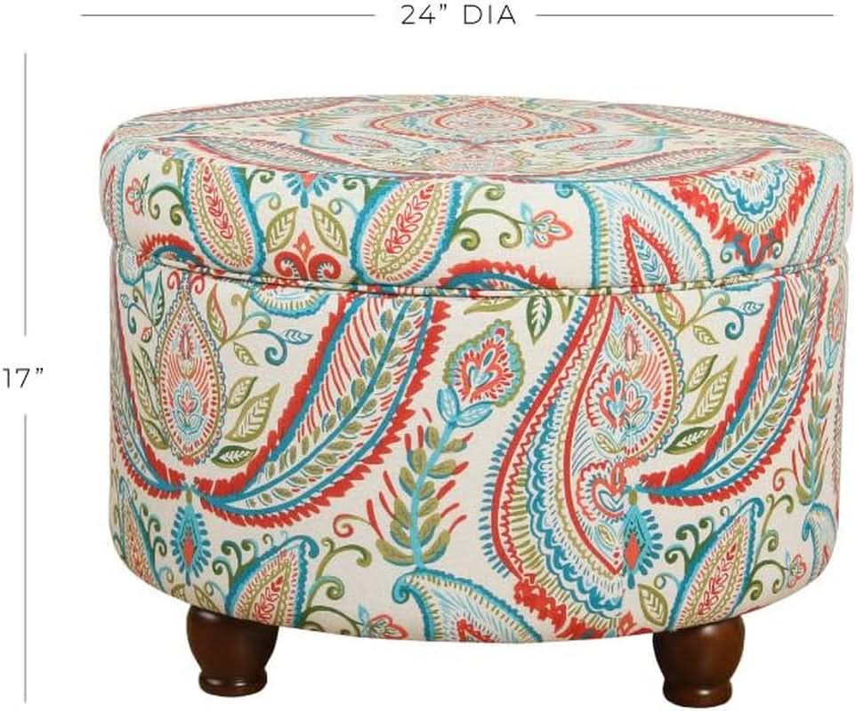 Large Upholstered Round Storage Ottoman