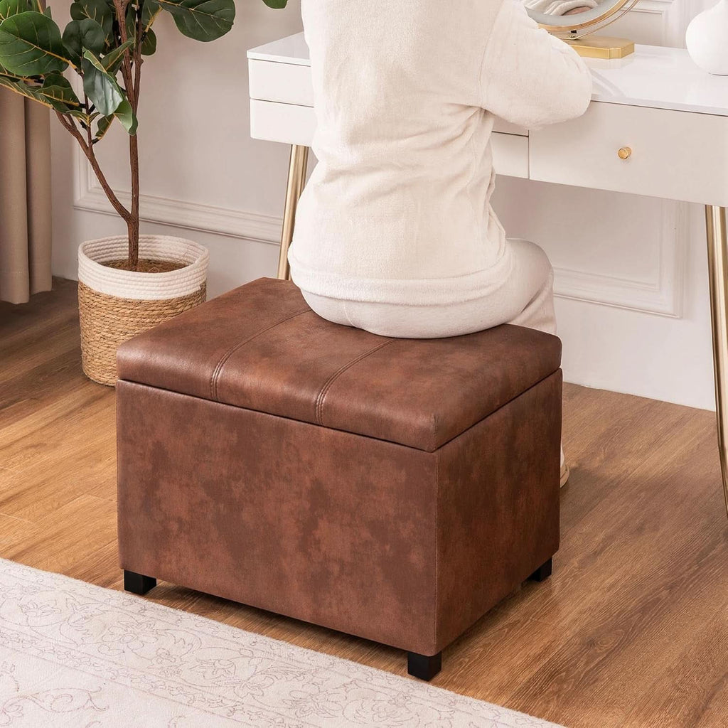 Rectangular Leather Storage Ottoman Bench 24"