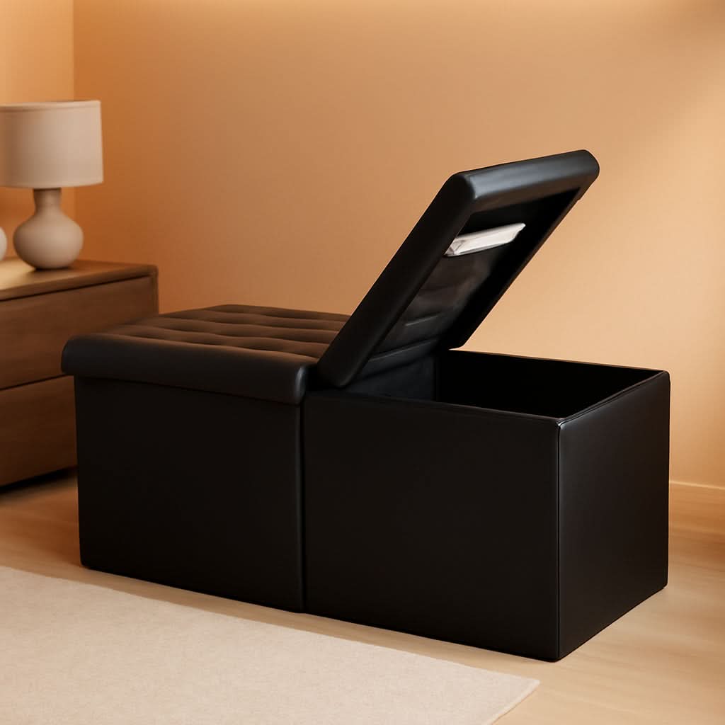 Black Storage Ottoman 34"