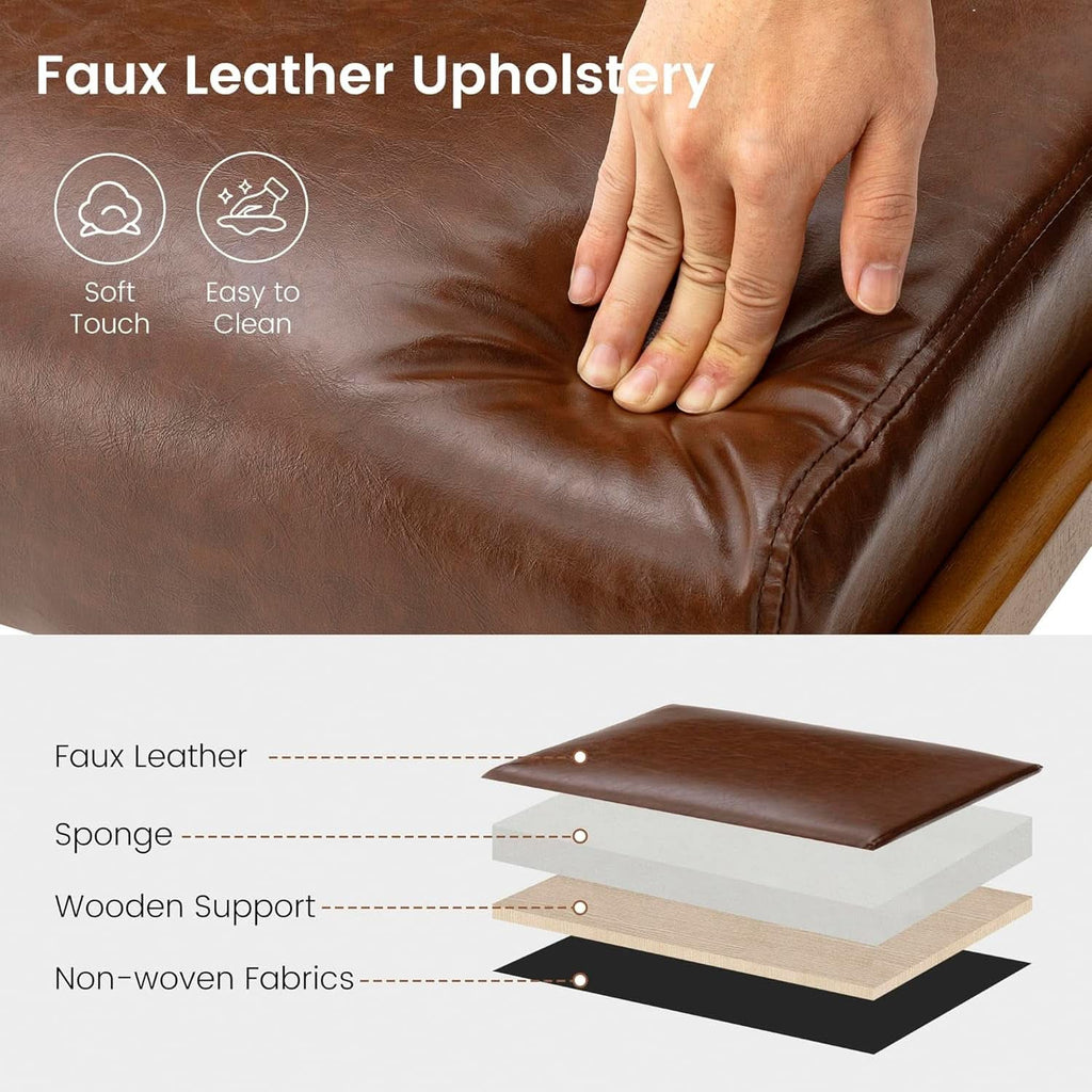 Walnut Rectangular Leather Ottoman Bench 24.5"