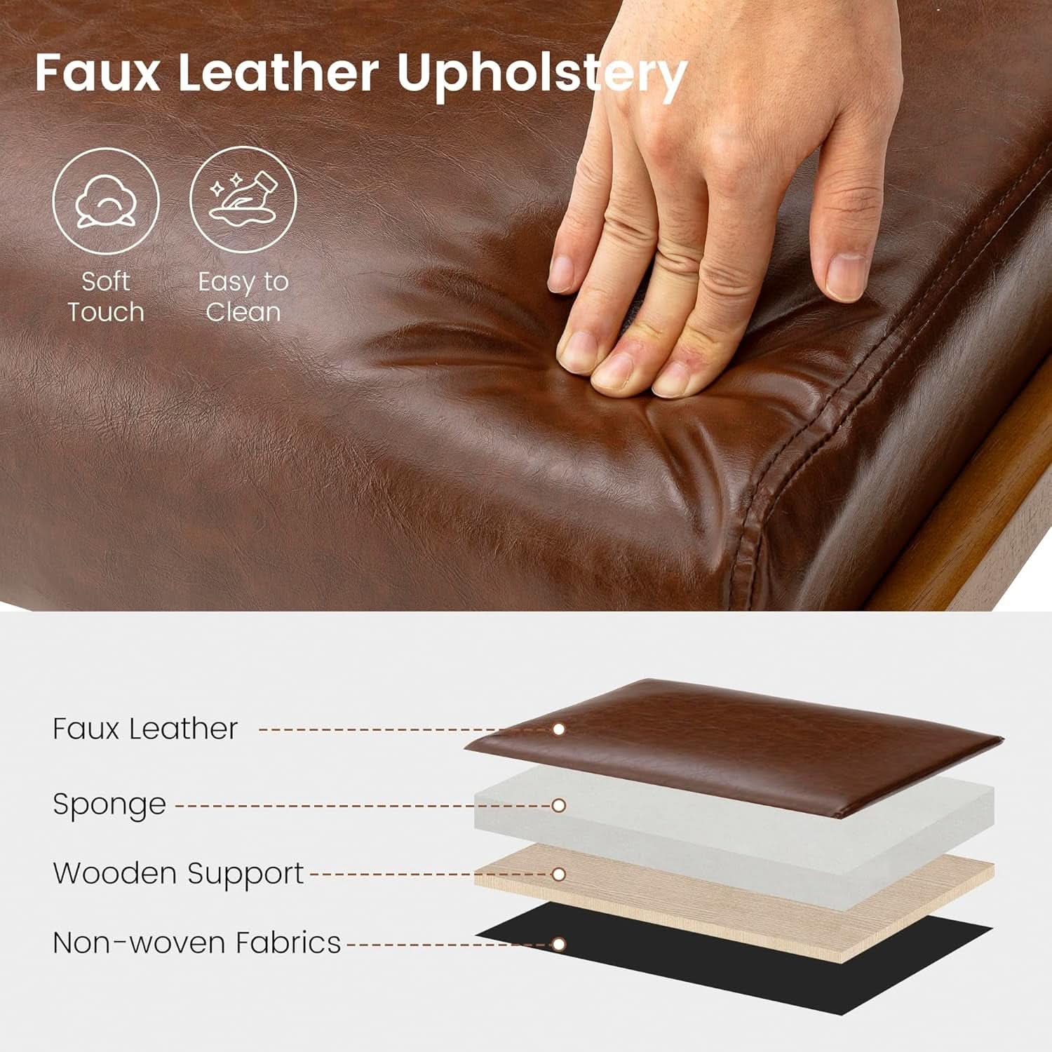 Walnut Rectangular Leather Ottoman Bench 24.5"