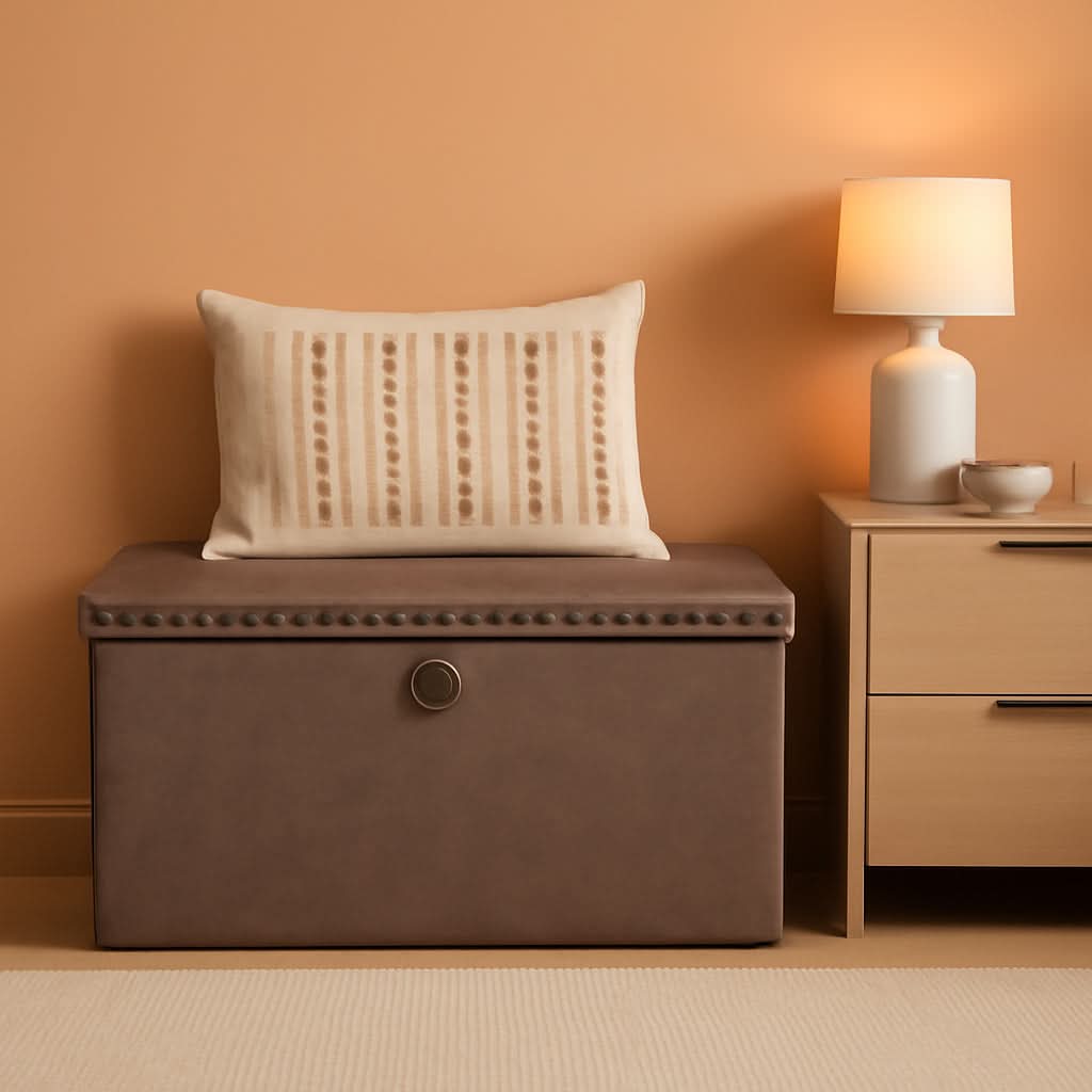 Oak Brown Foldable Storage Ottoman Bench 30"