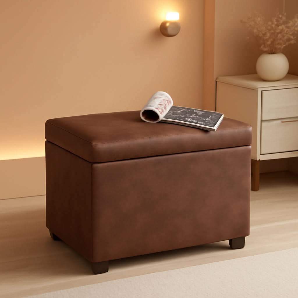 Rectangular Leather Storage Ottoman Bench 24"