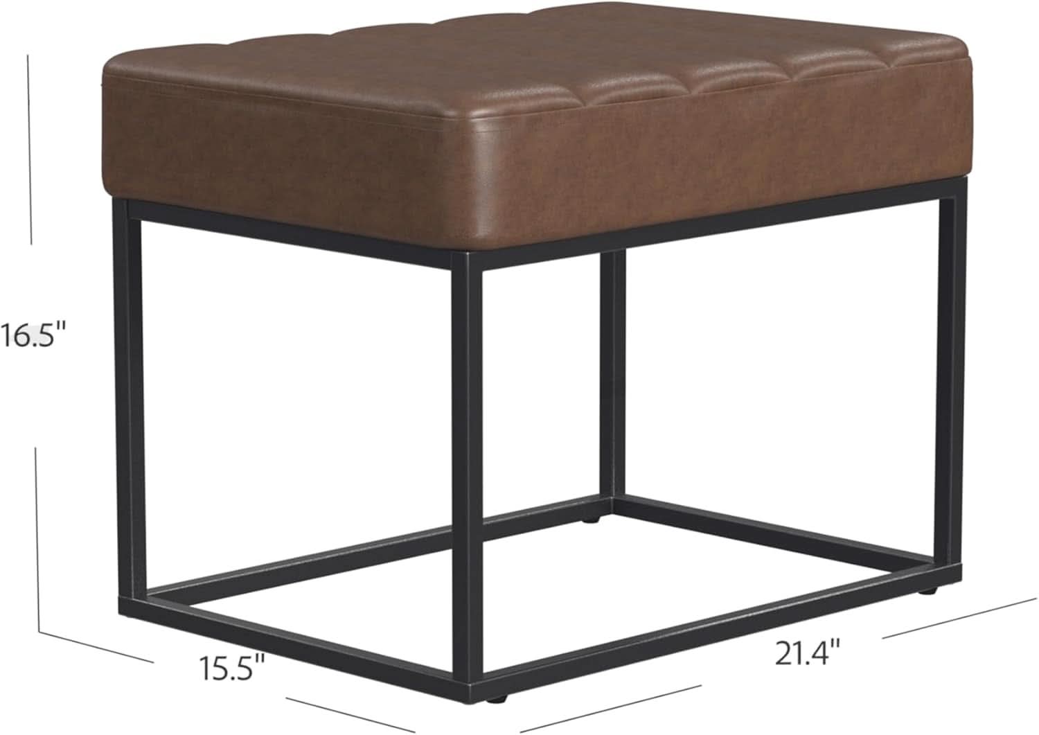 Brown Faux Leather Channel Tufted Ottoman