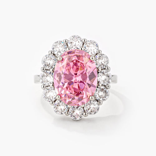 11.5Ct Rhodium Plated Pale Pink Oval Blossom Ring