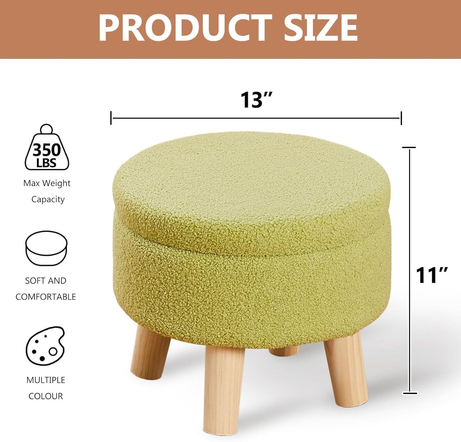 Velvet Round Storage Ottoman Footstool