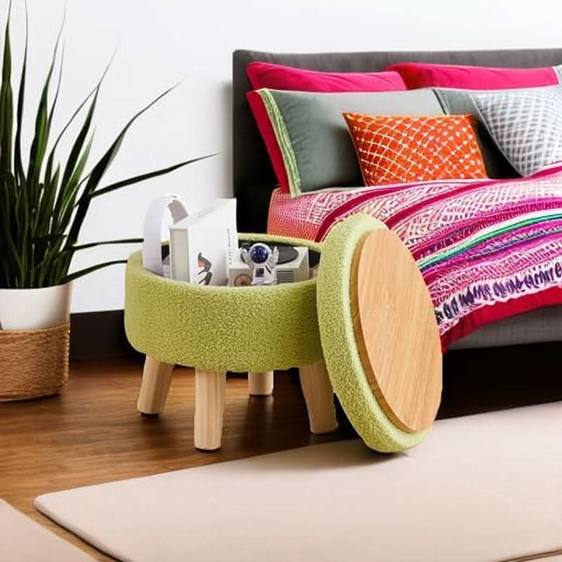 Velvet Round Storage Ottoman Footstool