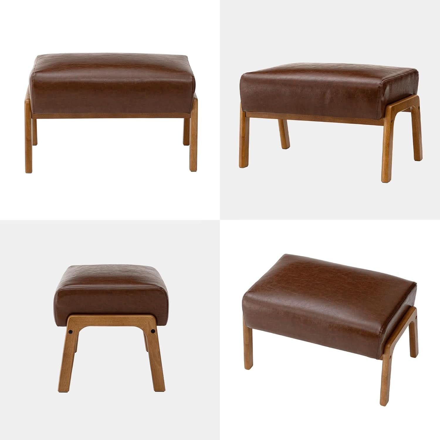 Walnut Rectangular Leather Ottoman Bench 24.5"