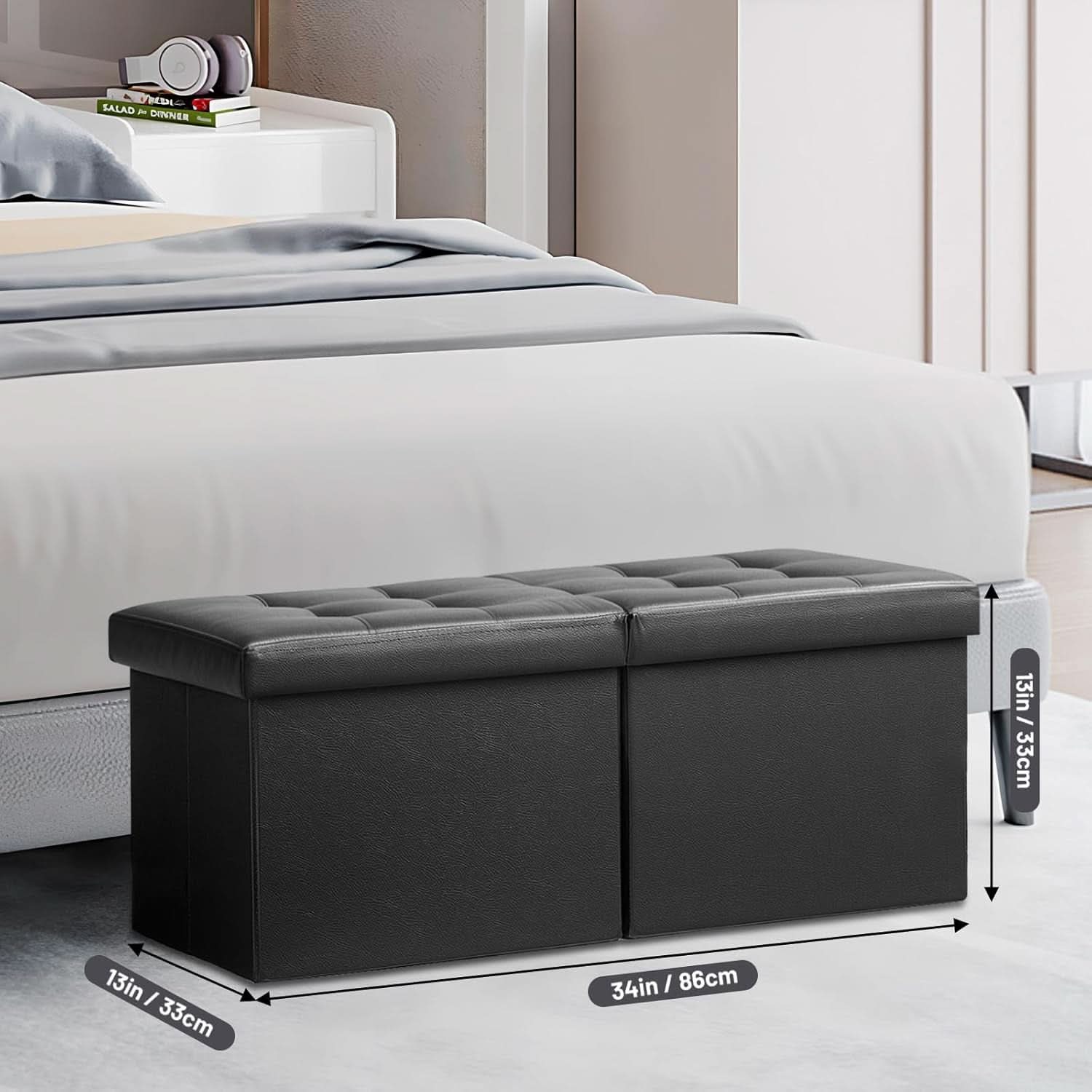 Black Storage Ottoman 34"