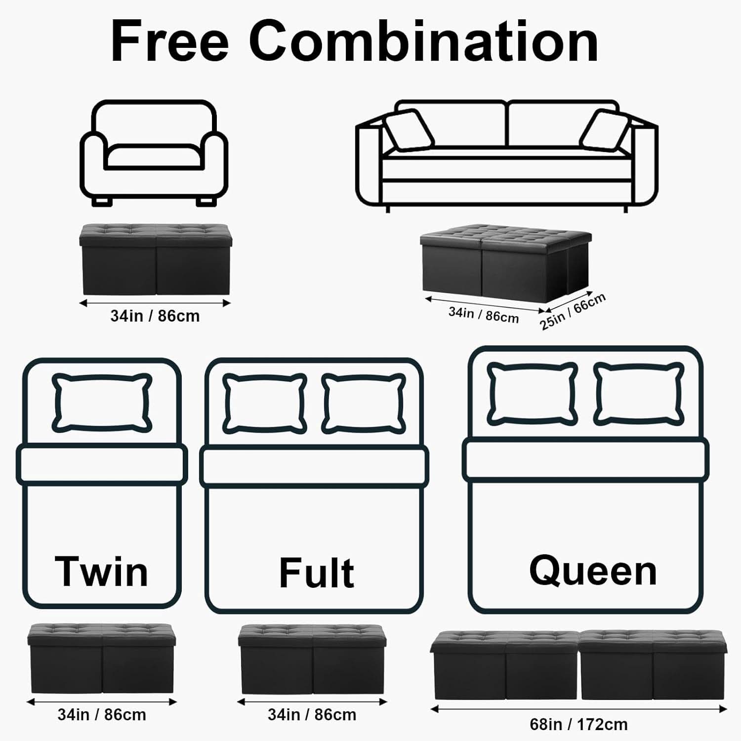 Black Storage Ottoman 34"