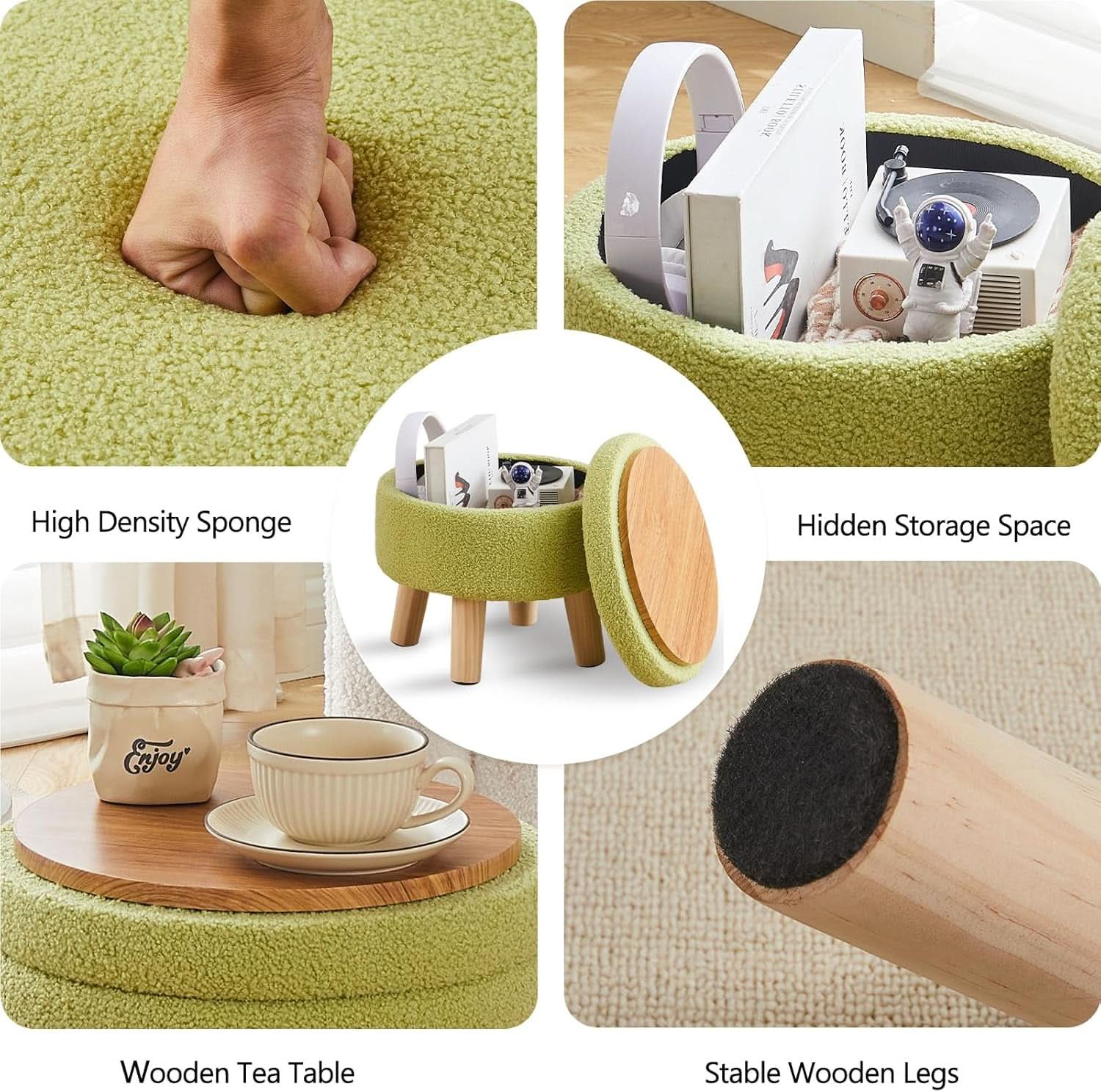 Velvet Round Storage Ottoman Footstool