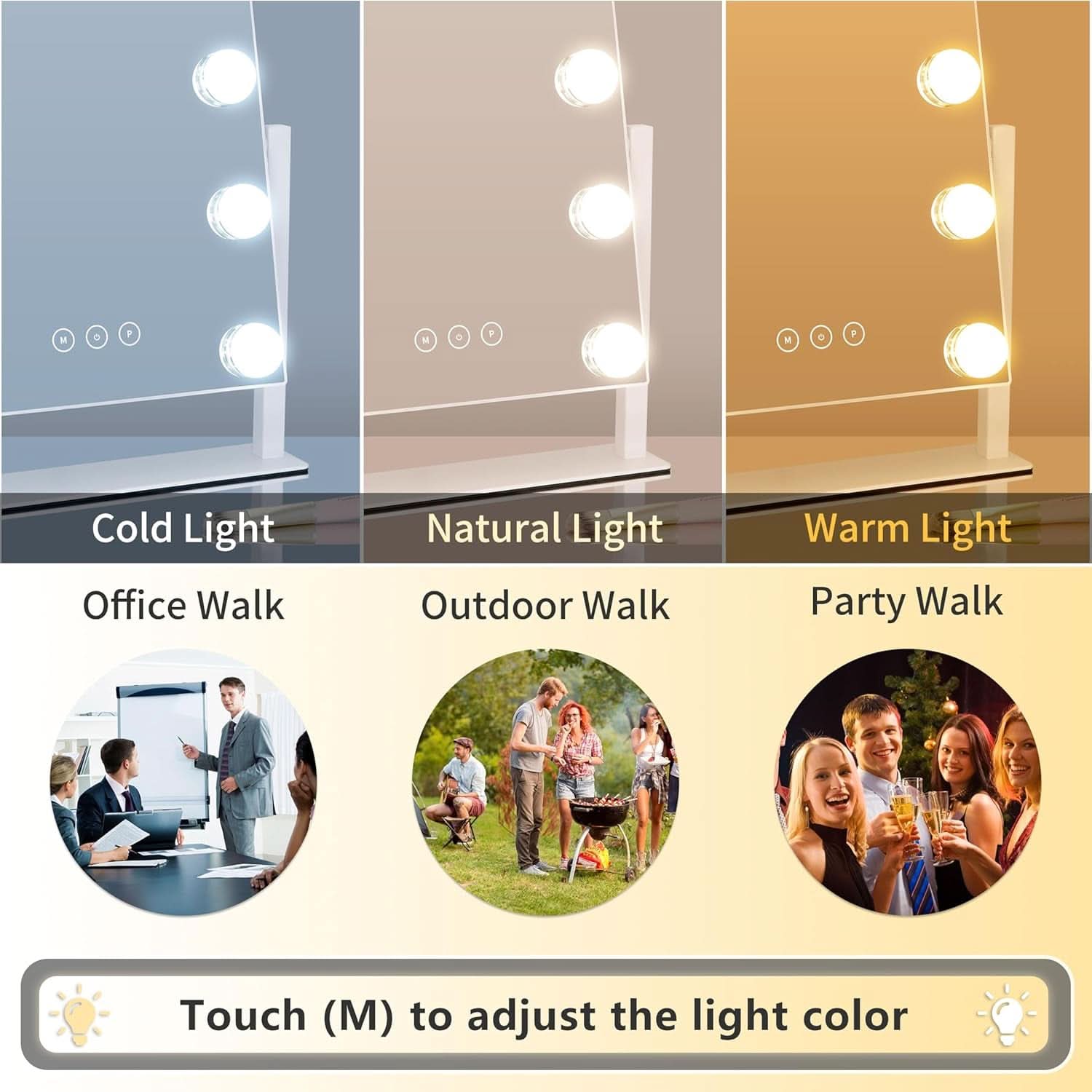 Vanity Mirror With Lights 9 Dimmable Bulbs 3 Color Lighting White
