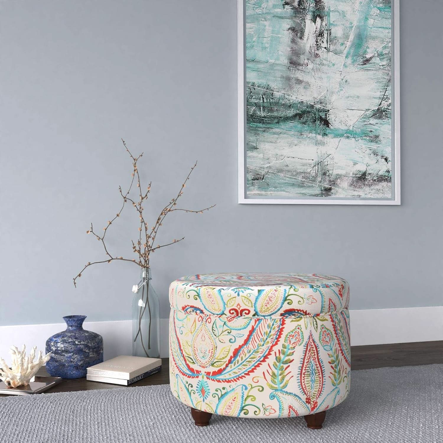 Large Upholstered Round Storage Ottoman