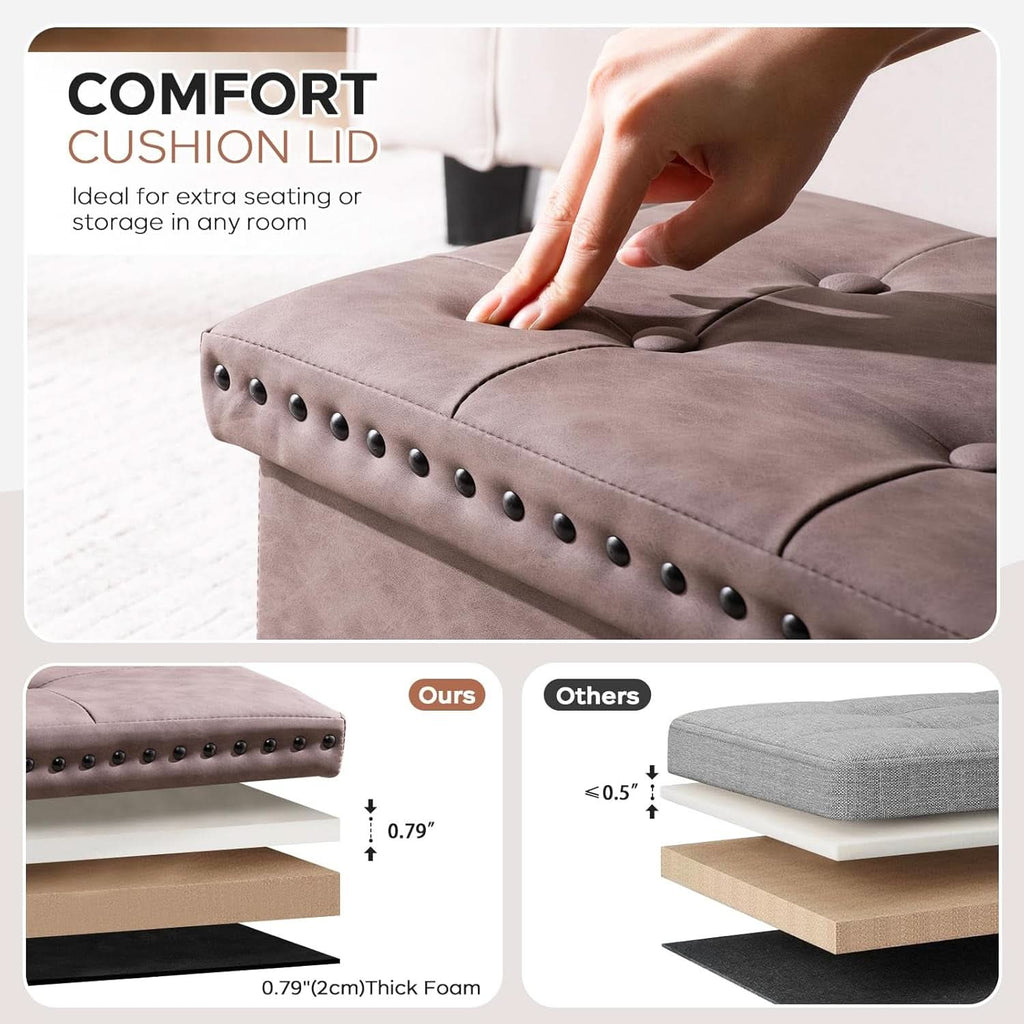 Oak Brown Foldable Storage Ottoman Bench 30"