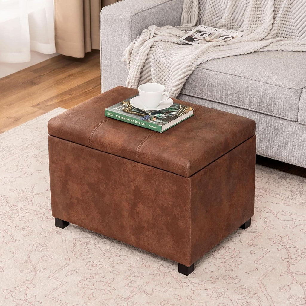Rectangular Leather Storage Ottoman Bench 24"