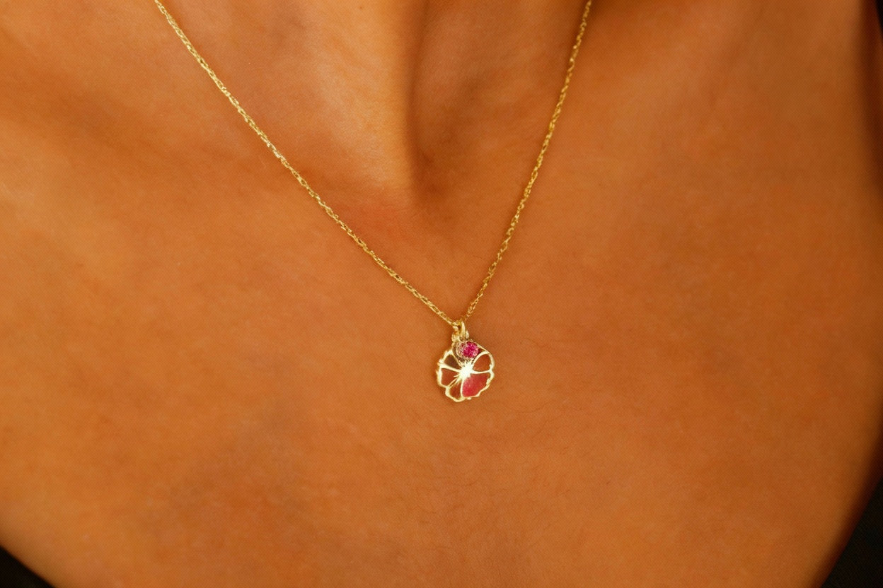 Custom Bloom Birthstone Necklace - Dainty 14K Gold Filled Personalized Flower Charm