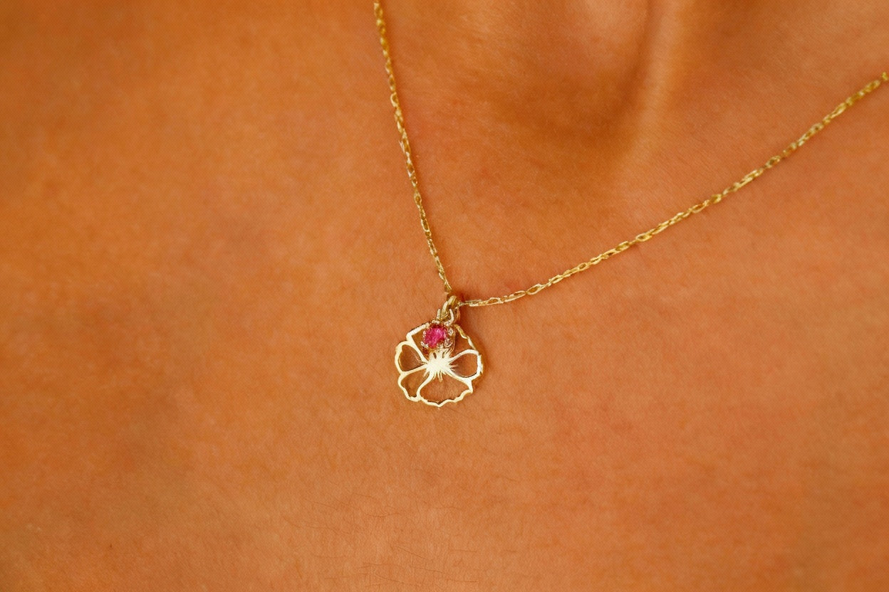 Custom Bloom Birthstone Necklace - Dainty 14K Gold Filled Personalized Flower Charm