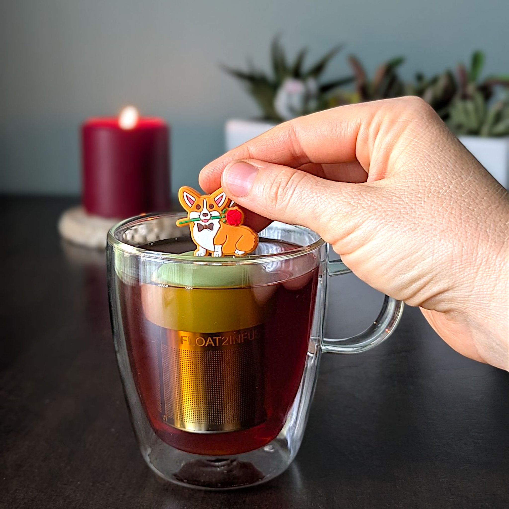 Floating Rose Corgi Tea Infuser - Cute Animal Tea Infuser for Loose Leaf Tea